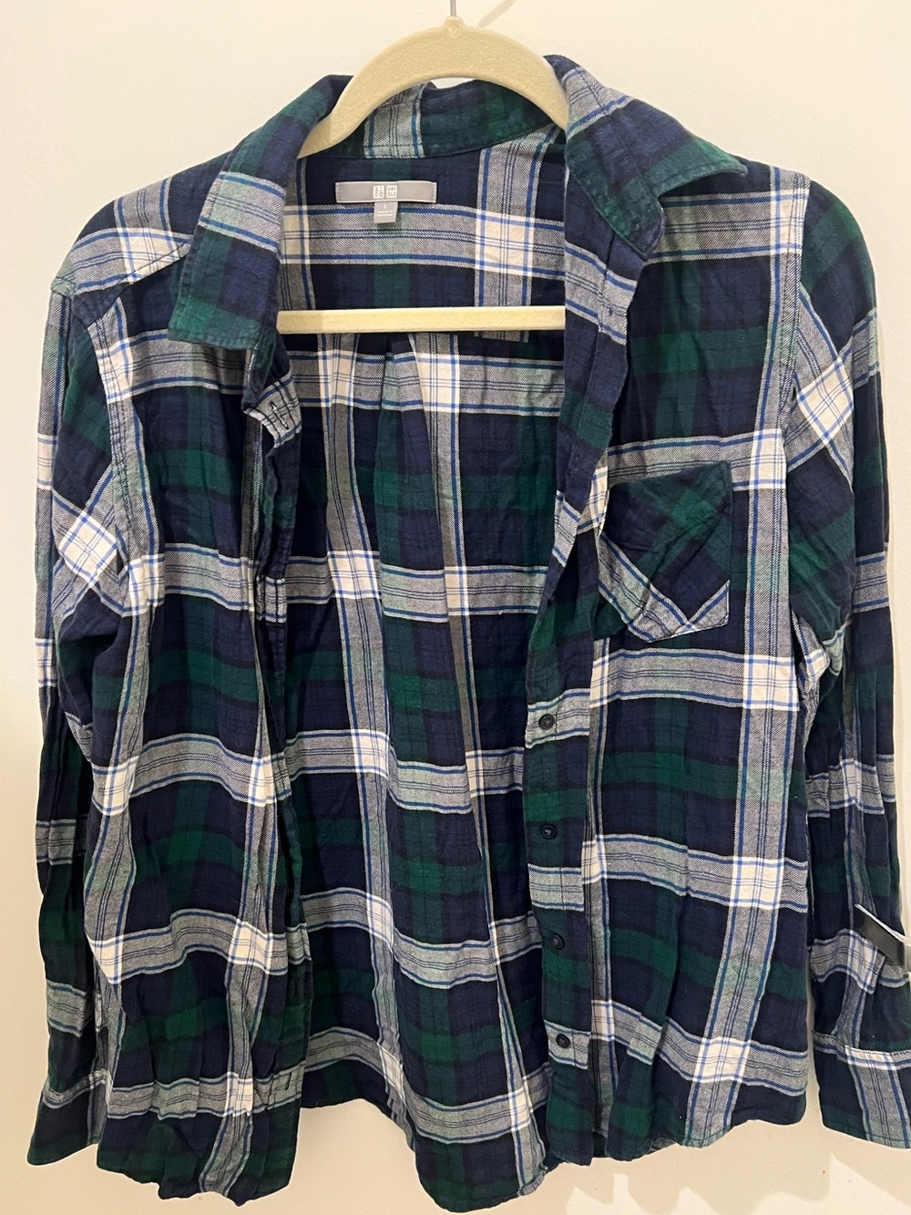 Uniqlo Green & Navy Plaid Button-Up Shirt
